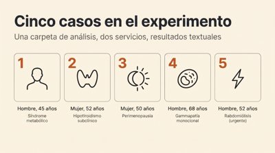 Datos brutos del experimento: ChatGPT y Wizey en cinco casos clínicos