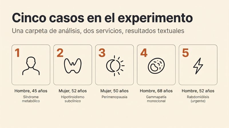 Datos brutos del experimento: ChatGPT y Wizey en cinco casos clínicos